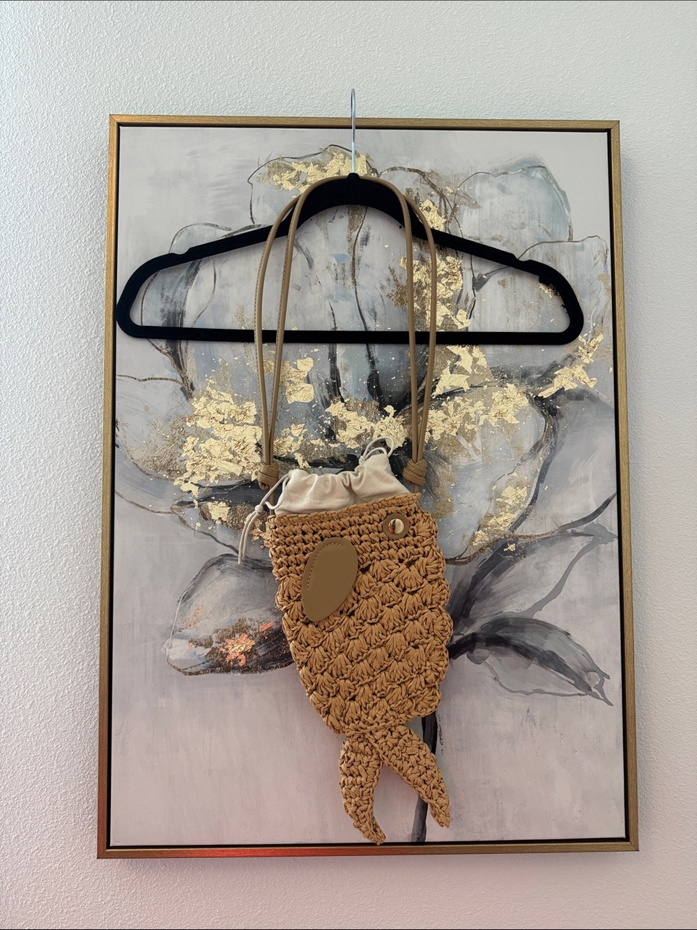 6/14 Woven Fish-Shaped Crossbody Bag in Natural Tan